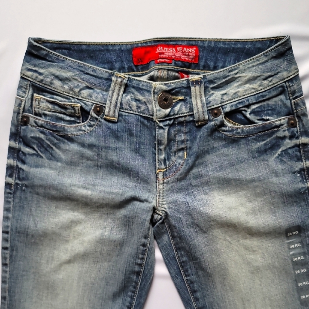 NWOT Vintage Guess Women's Daredevil Flare Low Rise Stretch Blue Denim, 26